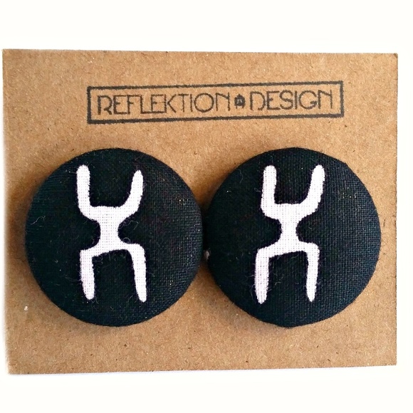 Jewelry - Black White Tribal Ankara Fabric Button Earrings